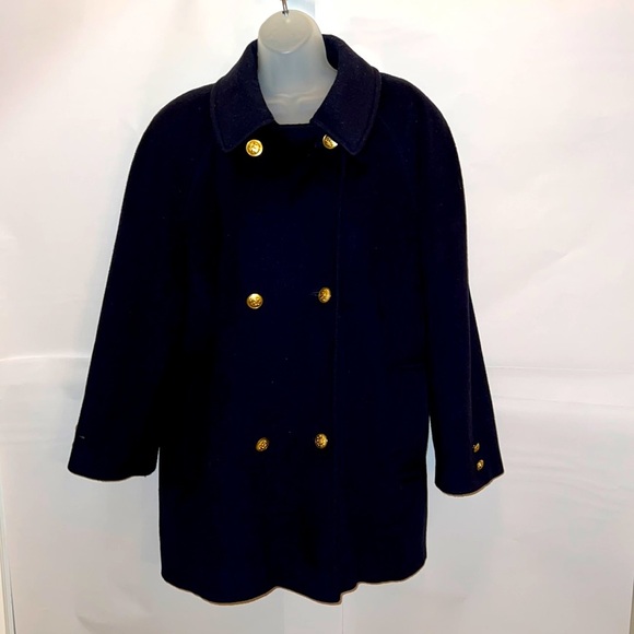 Talbots Vintage Womens Wool Blend NavyBlue Lined Pea Coat Size 8 - Picture 1 of 11